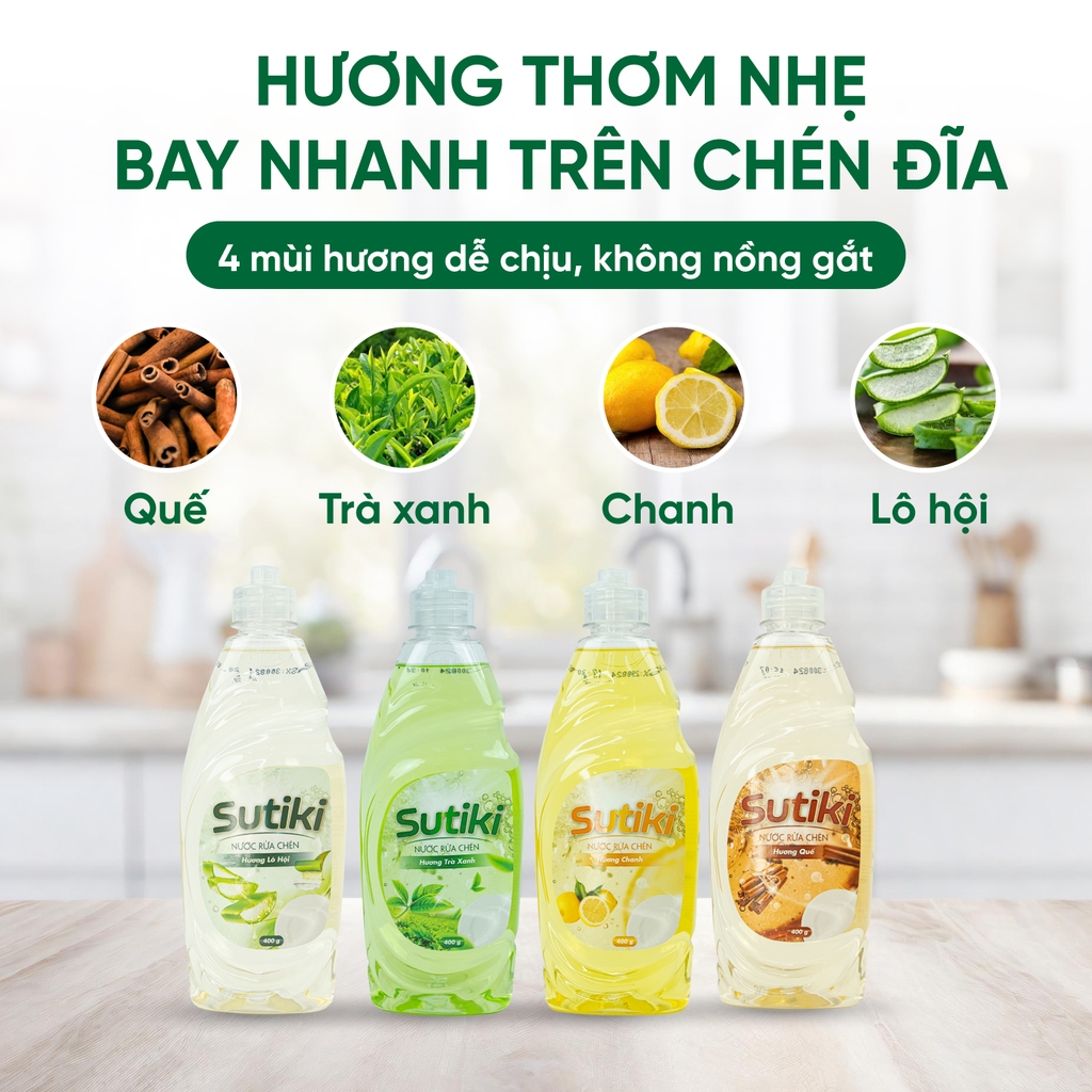 Nước rửa chén Sutiki hương trà xanh 400g