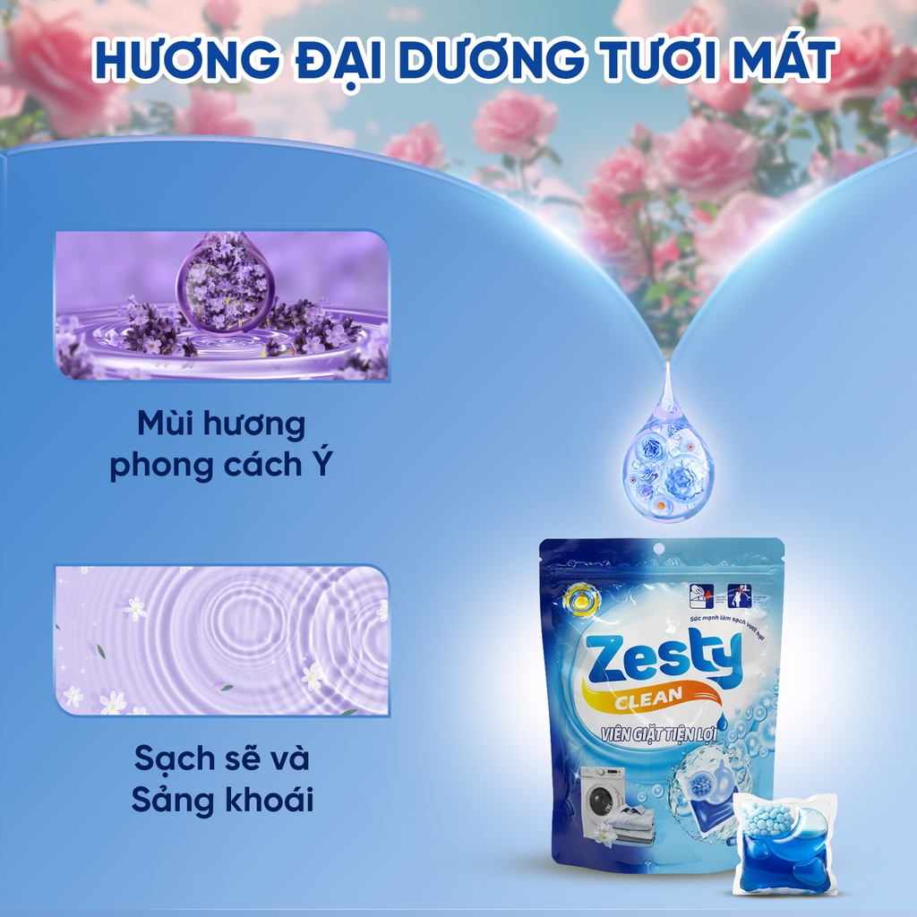 Viên giặt Zesty Clean 3in1 túi 30 viên - 300g
- Hương Đại dương tươi mát
