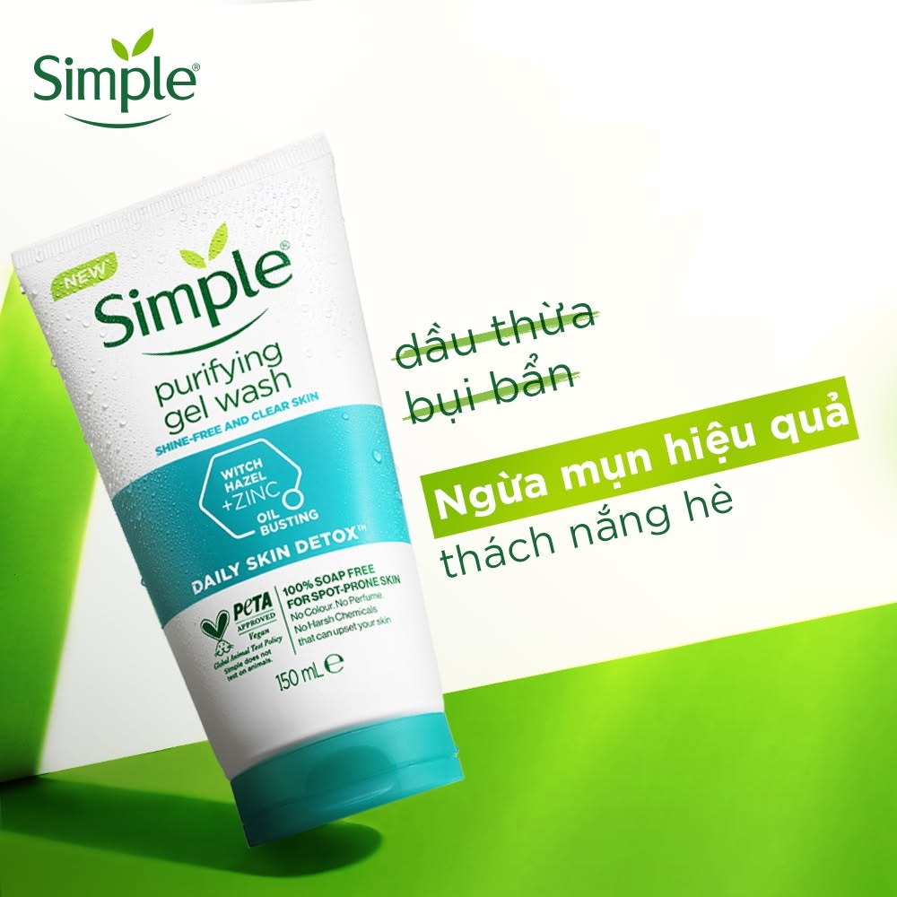 Sữa Rửa Mặt Simple 150ml Làm Sạch Dịu Nhẹ Cho Da Dầu Mụn (TẶNG KÈM Nước tẩy trang 200ml)