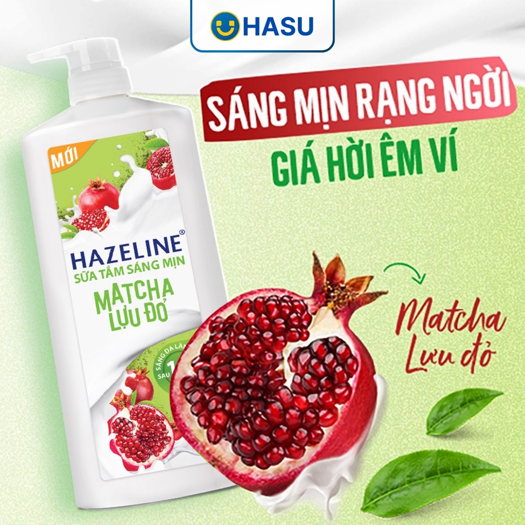HAZELINE Sữa Tắm Matcha Lựu Đỏ 1kg(1+bọt biển)/12 bộ