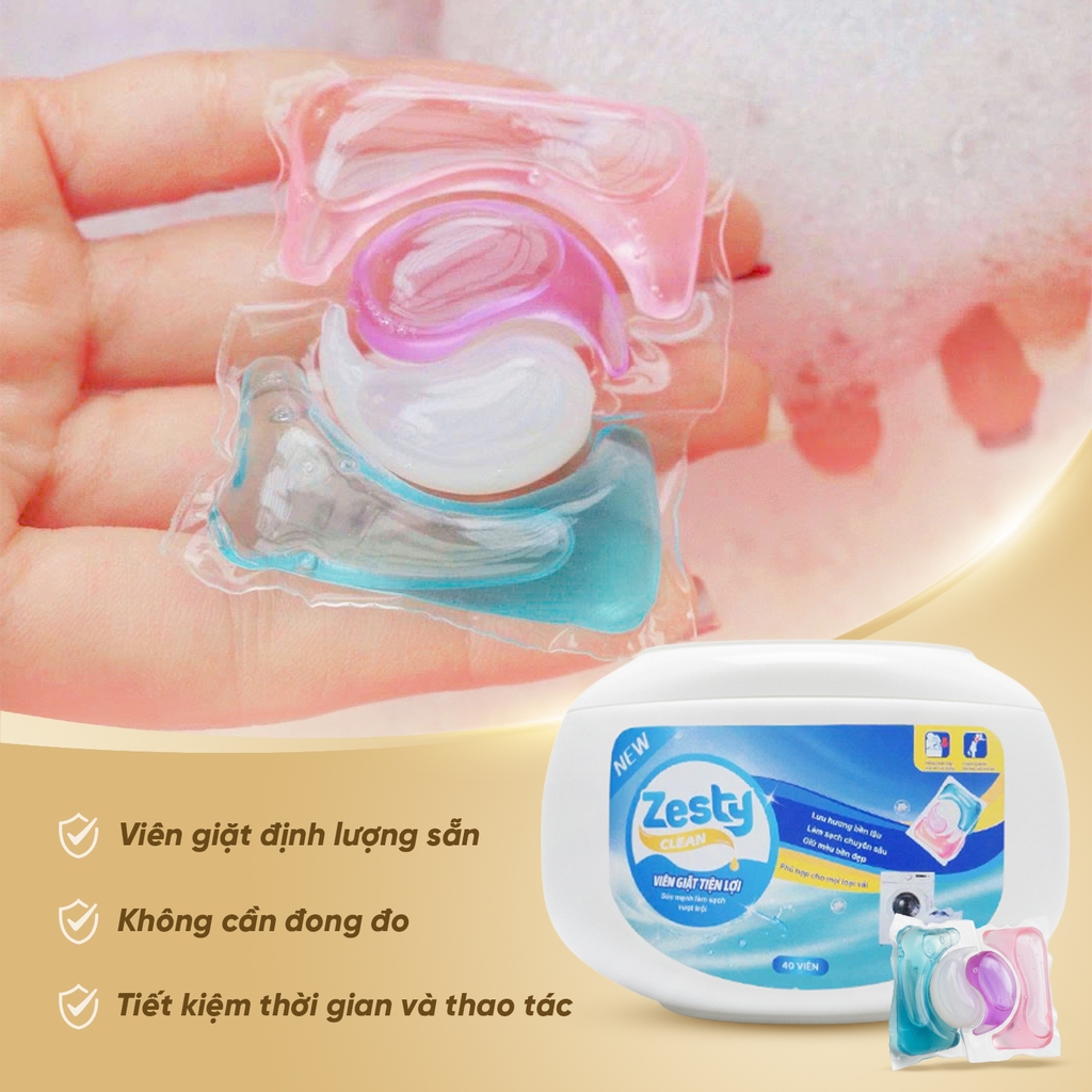 Viên giặt Zesty Clean 4in1 hộp 40 viên - 400g
- Hương Quả lý chua đen Roma (Roma Cassis)