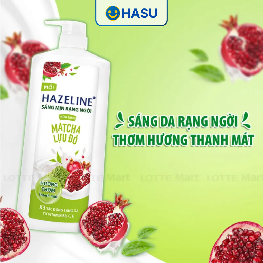 HAZELINE Sữa Tắm Matcha Lựu Đỏ 1kg(1+bọt biển)/12 bộ