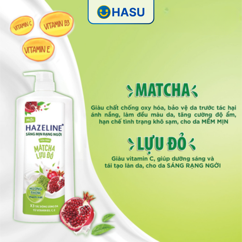 HAZELINE Sữa Tắm Matcha Lựu Đỏ 1kg(1+bọt biển)/12 bộ