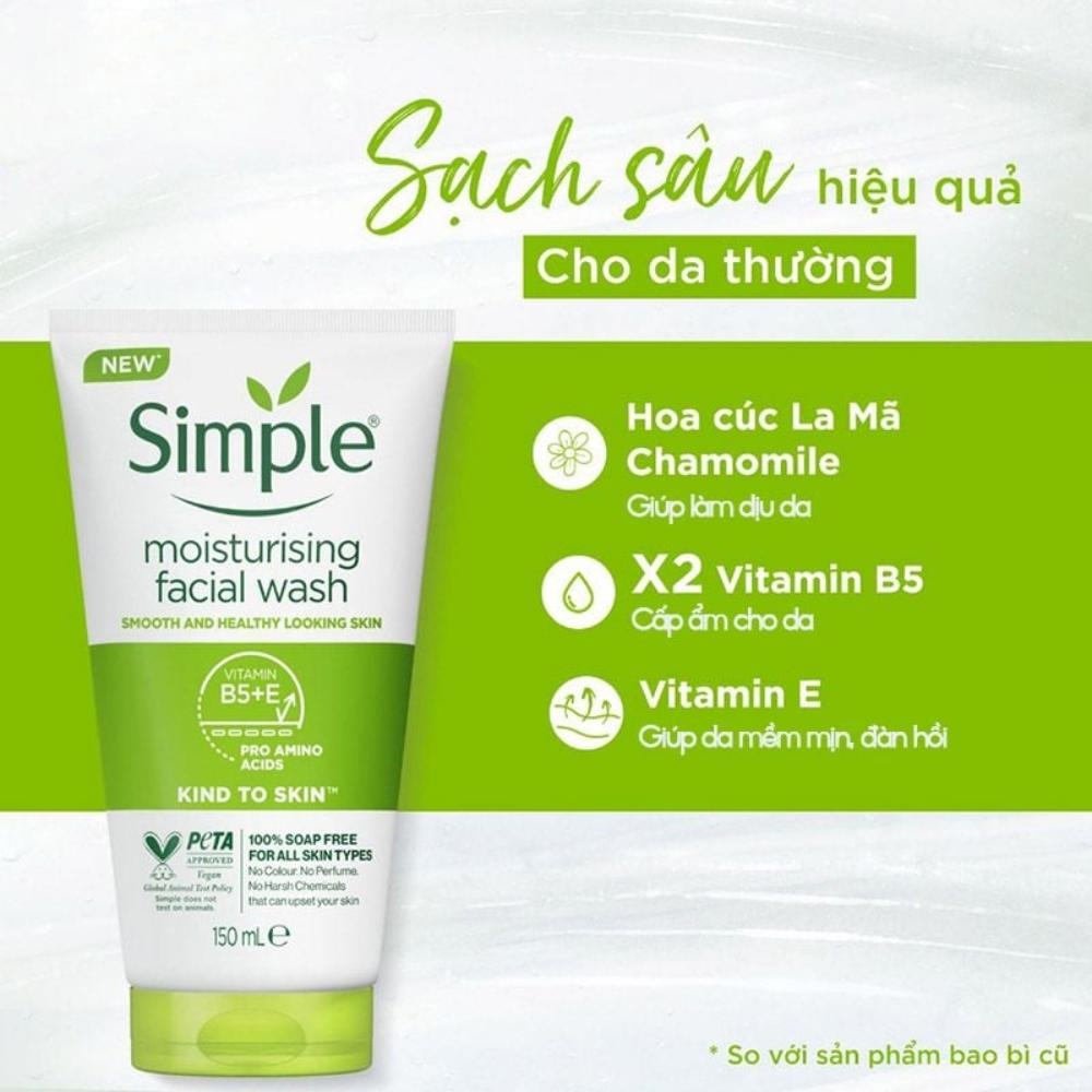 Sữa rửa mặt Simple tặng 1 nước tẩy trang (DA THƯỜNG)