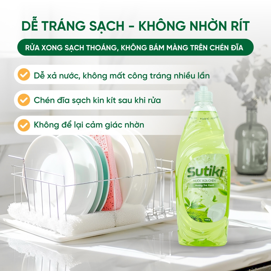 Nước rửa chén Sutiki hương trà xanh 750g