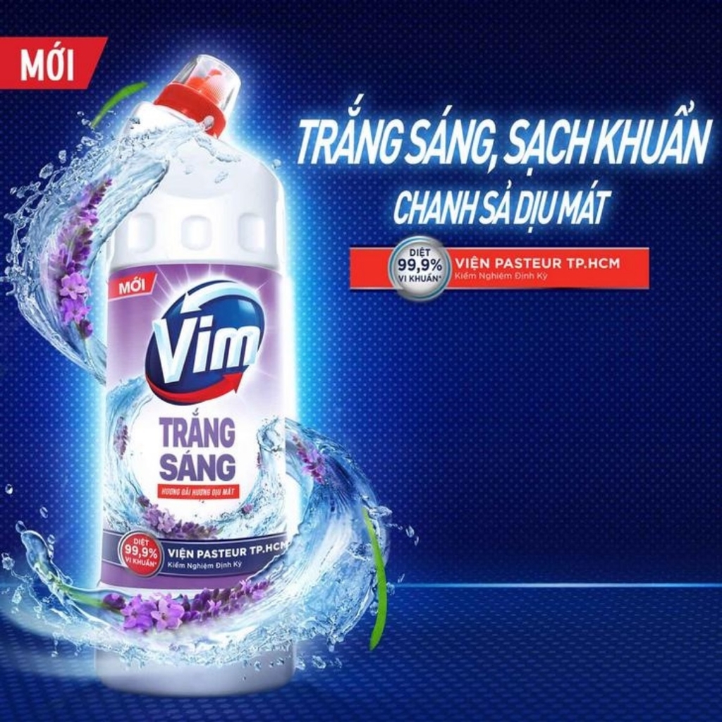 VIM trắng sáng Lavender và than hoạt tính 870ml