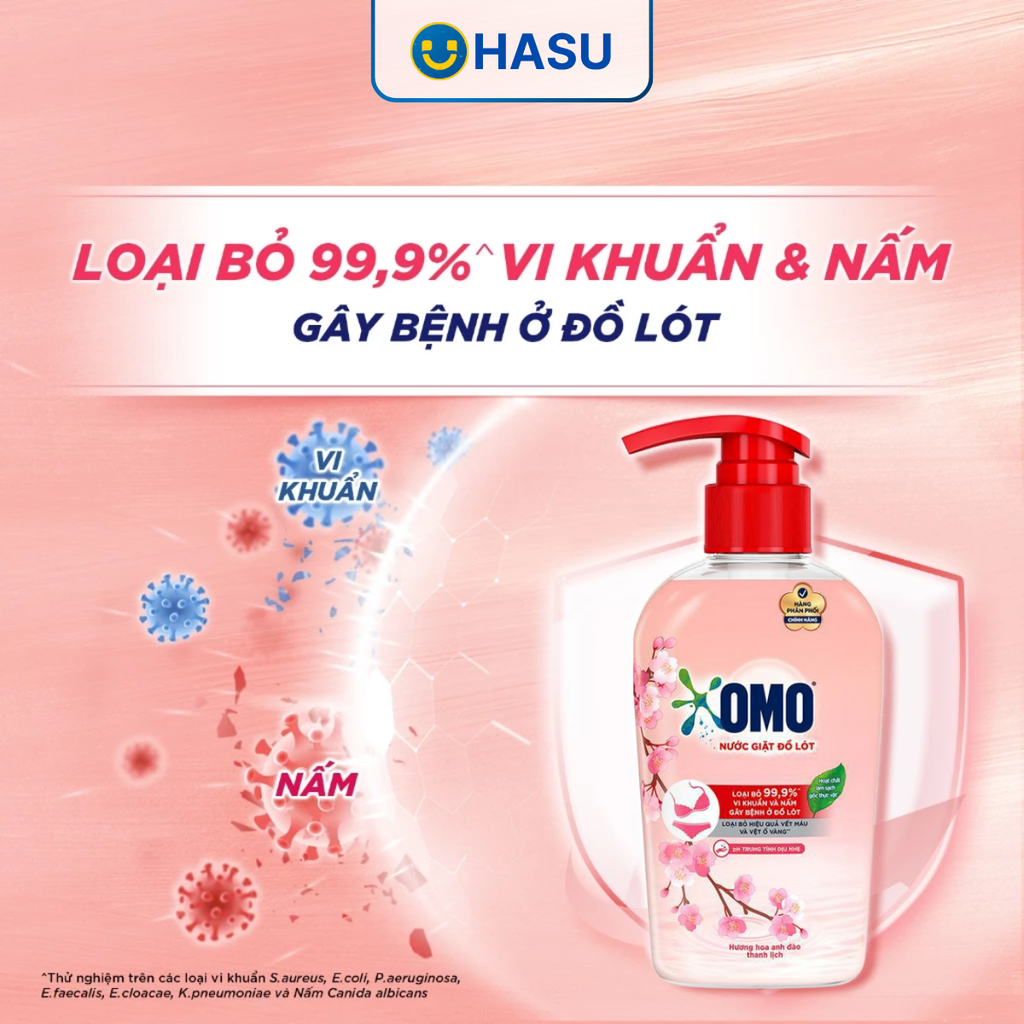 Nước giặt Đồ Lót Omo Hương Hoa Anh Đào Thanh Lịch diệt sạch vi khuẩn và an toàn cho da tay, chai 300g
