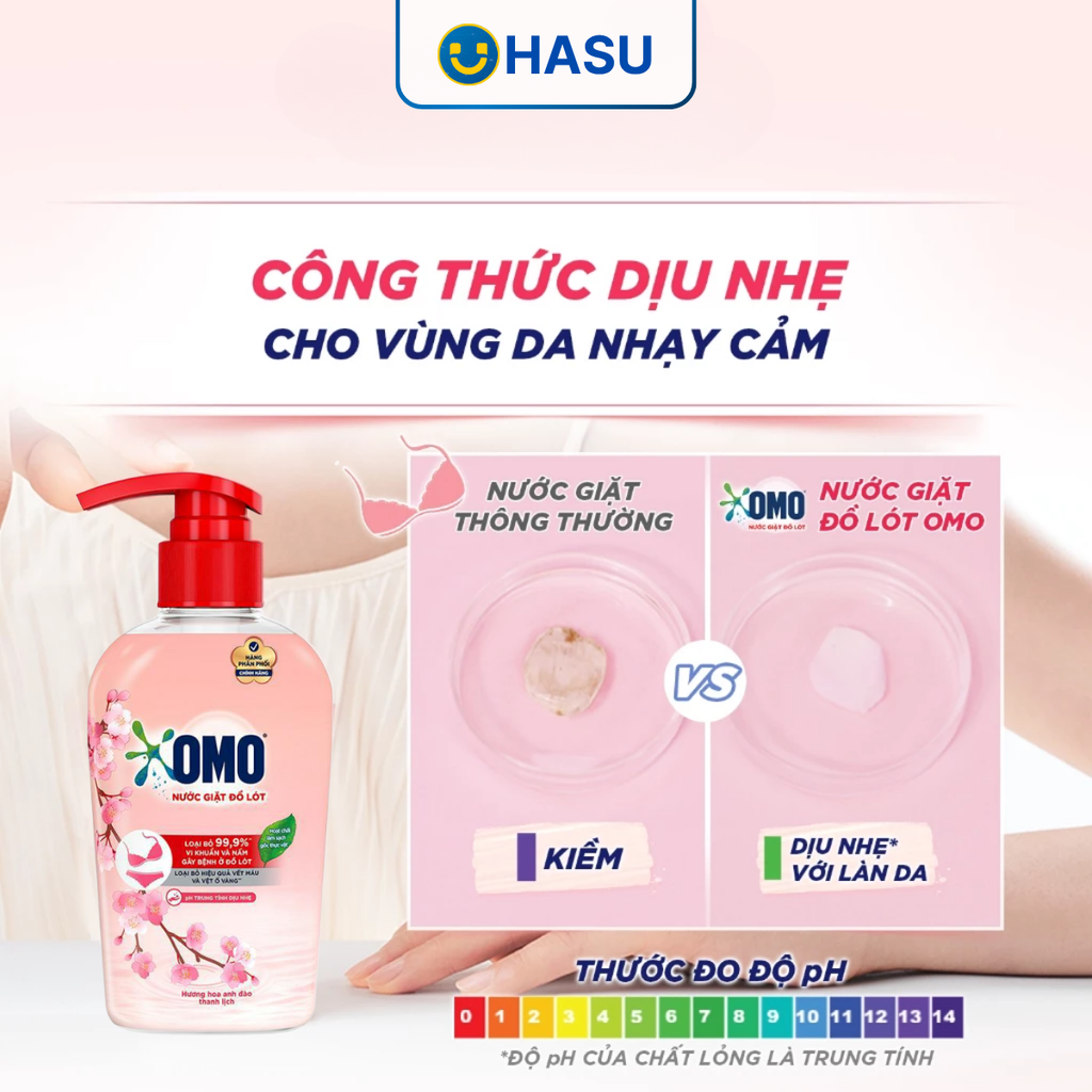 Nước giặt Đồ Lót Omo Hương Hoa Anh Đào Thanh Lịch diệt sạch vi khuẩn và an toàn cho da tay, chai 300g