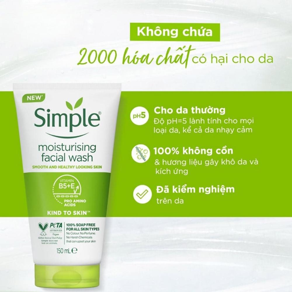 Sữa rửa mặt Simple tặng 1 nước tẩy trang (DA THƯỜNG)