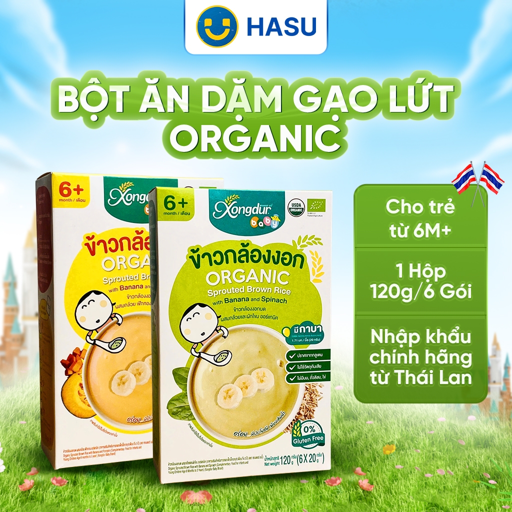 Bột ăn dặm Gạo lứt Organic Xongdur Baby vị Chuối và Bí ngô 120G