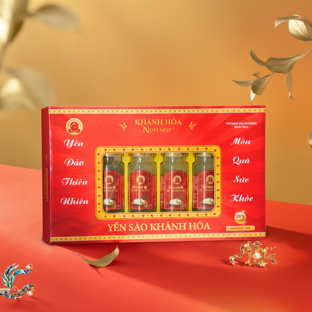 Yến Nuvi chưng sâm ngọc linh, HỘP QUÀ 150ML- 6 hũ