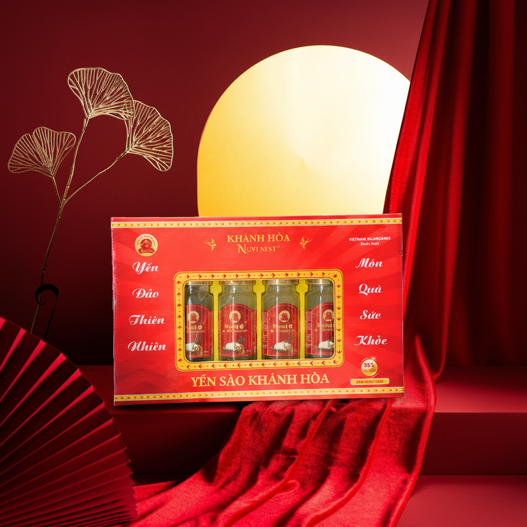 Yến Nuvi chưng sâm ngọc linh, HỘP QUÀ 150ML- 6 hũ