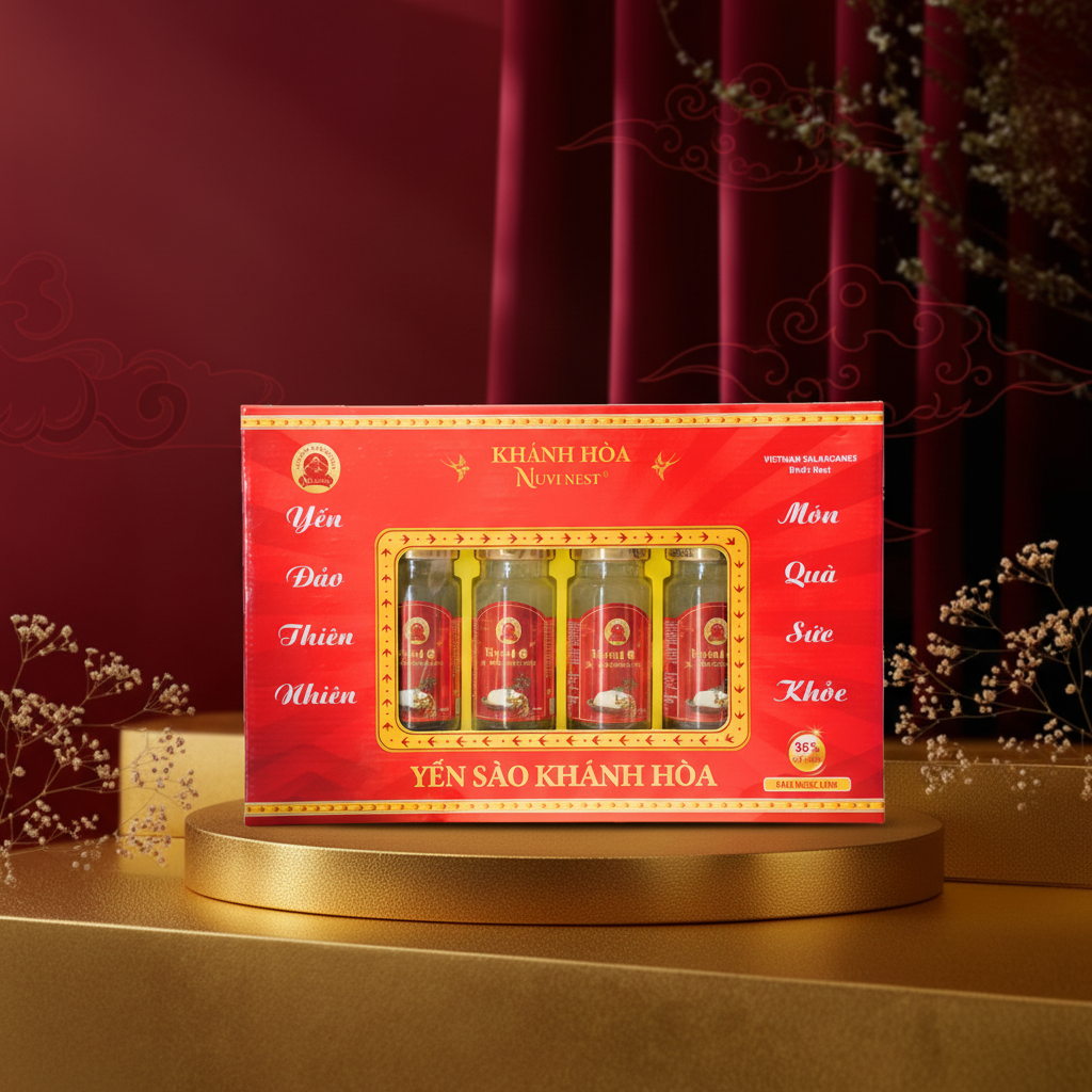 Yến Nuvi chưng sâm ngọc linh, HỘP QUÀ 150ML- 6 hũ
