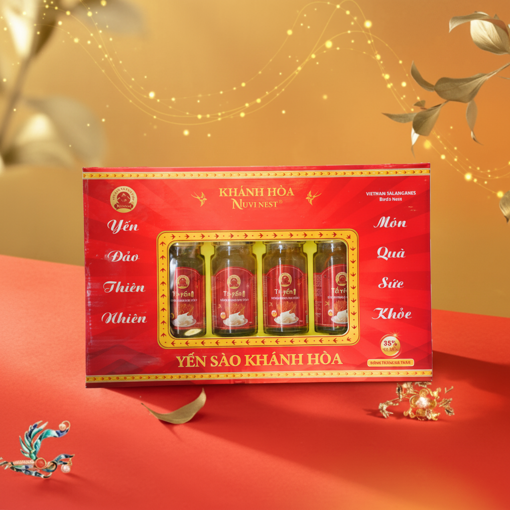 Yến Nuvi chưng đông trùng, HỘP QUÀ 150ML- 6 hũ