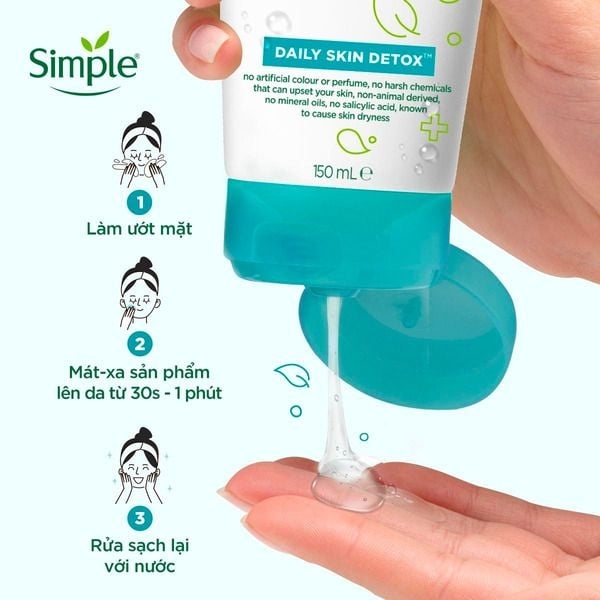 Sữa Rửa Mặt Simple 150ml Làm Sạch Dịu Nhẹ Cho Da Dầu Mụn (TẶNG KÈM Nước tẩy trang 200ml)