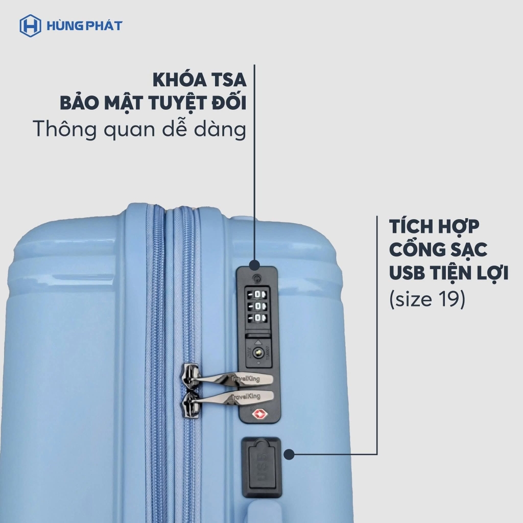 Vali kéo nhựa TRAVELKING 8802 size ký gửi 23 inch - Khóa chống rạch, nới rộng 25%, khóa số TSA, chống vỡ
