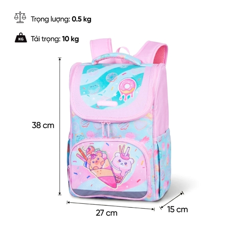 Balo chống gù siêu nhẹ STARGO Wiggy / Lolly cho bé gái học sinh tiểu học lớp 3 4 5 - Đứng form, cài trợ lực
