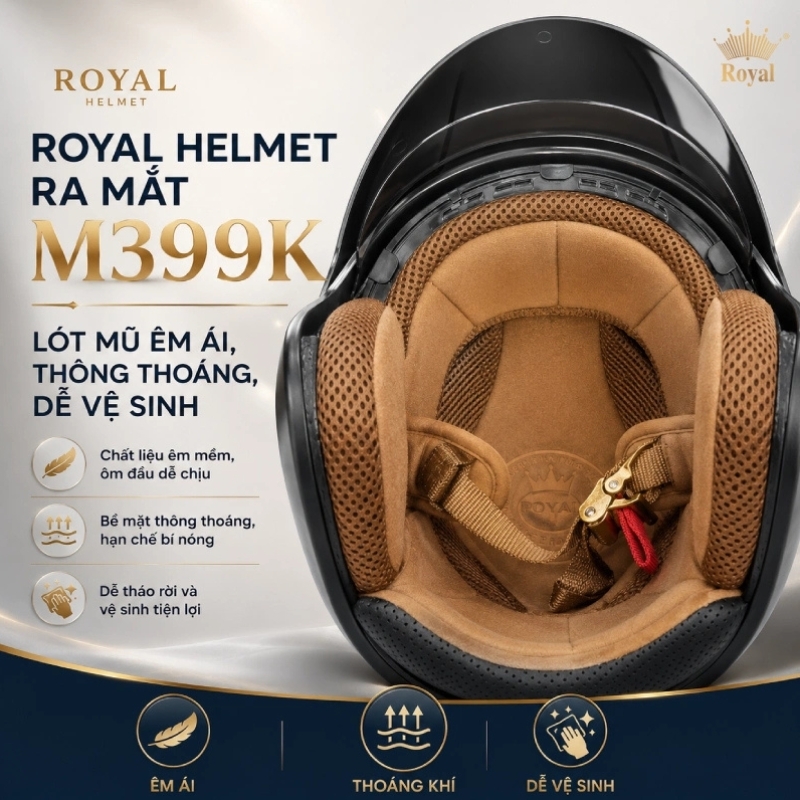 Mũ bảo hiểm 3/4 đầu kính âm ROYAL M399 form cá mập - MBH giấu kính hiện đại, chuẩn an toàn, lót tháo rời