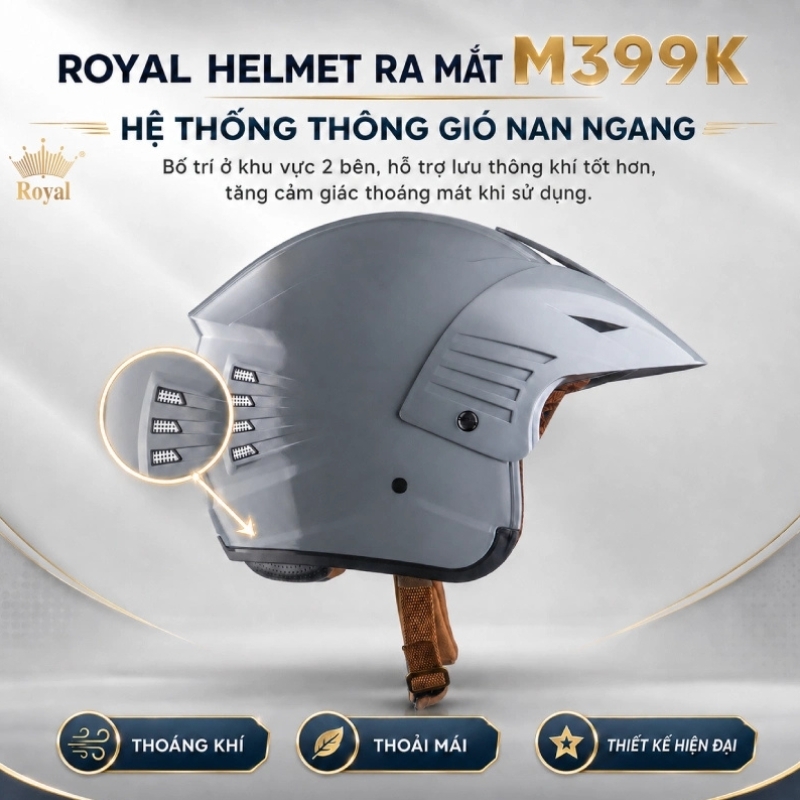 Mũ bảo hiểm 3/4 đầu kính âm ROYAL M399 form cá mập - MBH giấu kính hiện đại, chuẩn an toàn, lót tháo rời
