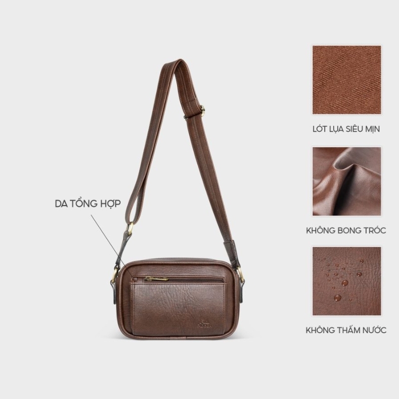 Túi đeo chéo da nam nữ FADODA FDC17 - Thanh lịch, gọn nhẹ, vintage, không bong tróc, không thấm nước