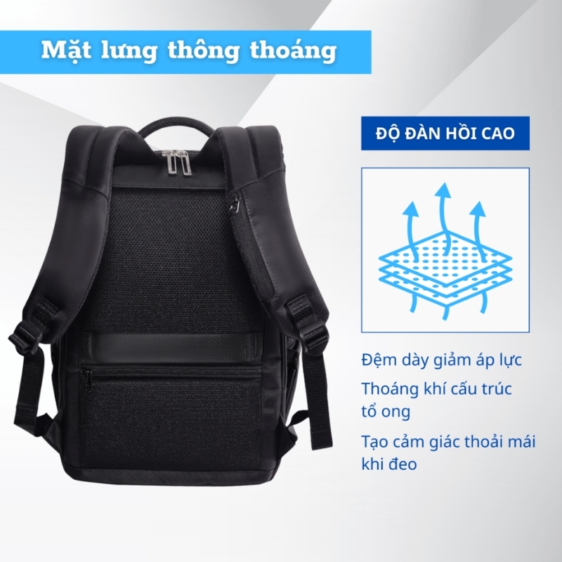 Balo laptop 15.6 inch HASUN 2652 - Mở 180 độ, có ngăn laptop riêng, ngăn nới rộng, đai gài vali, chống thấm
