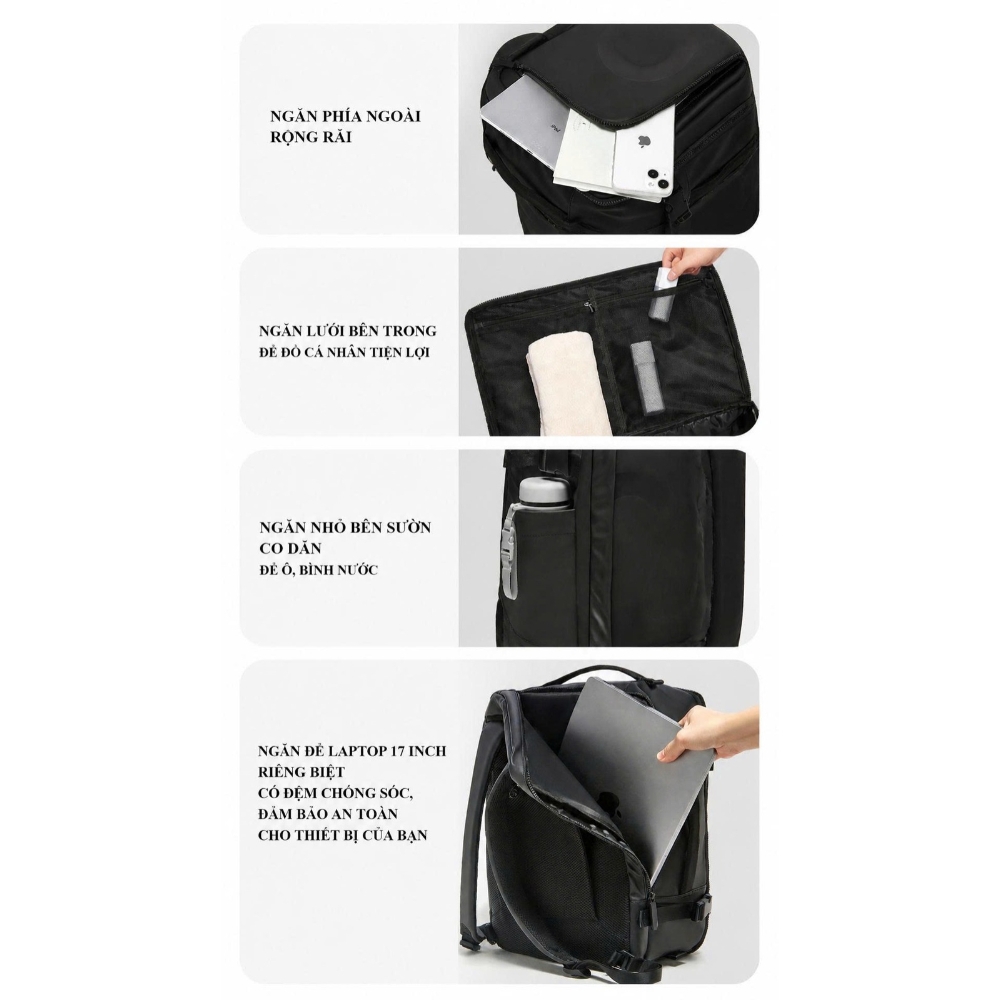 Balo du lịch / vali mini laptop 17 inch BB3200 - 28L, túi đeo chéo, ngăn laptop riêng, chống nước, gài vali