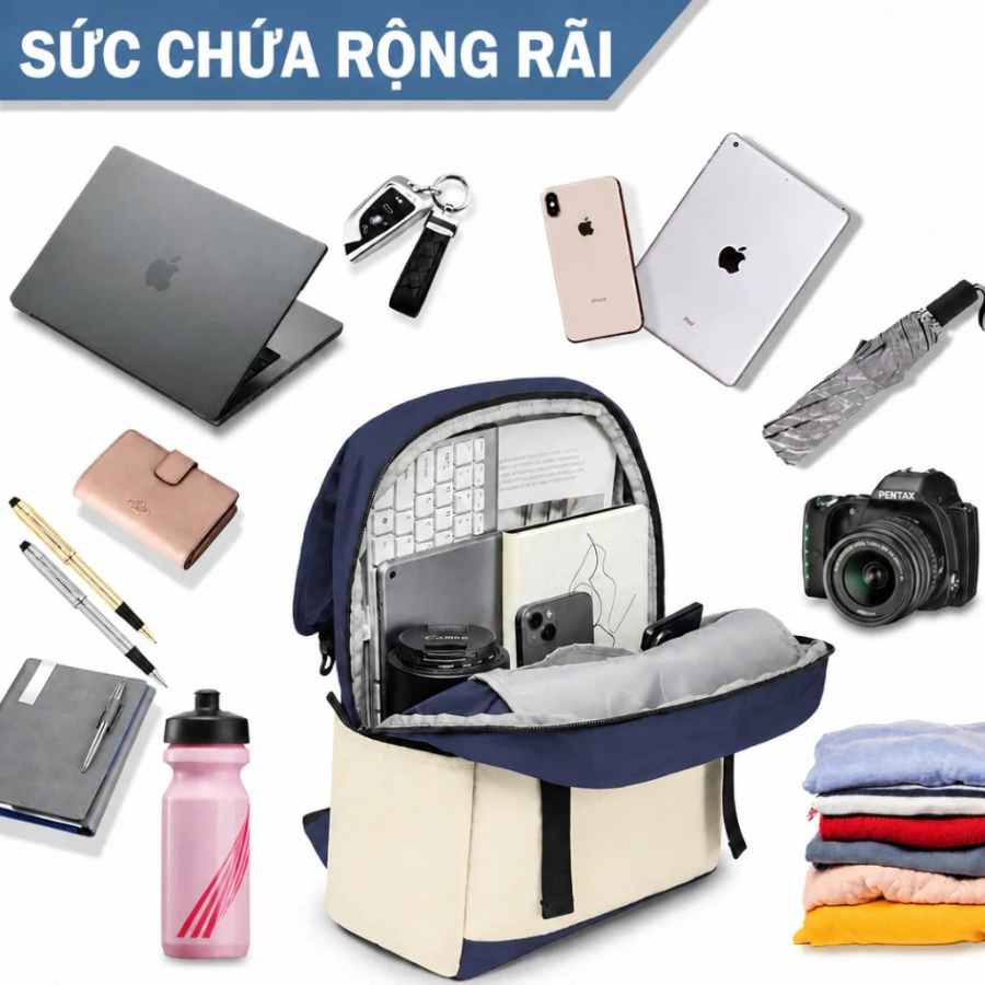Balo laptop 15.6 inch BB17 - Chống thấm tối ưu, nhỏ gọn, nhiều ngăn, đệm êm thoáng, phong cách hiện đại