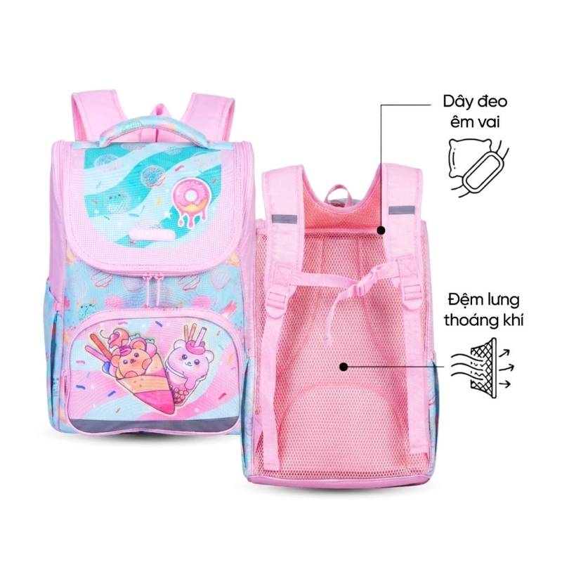 Balo chống gù siêu nhẹ STARGO Wiggy / Lolly cho bé gái học sinh tiểu học lớp 3 4 5 - Đứng form, cài trợ lực