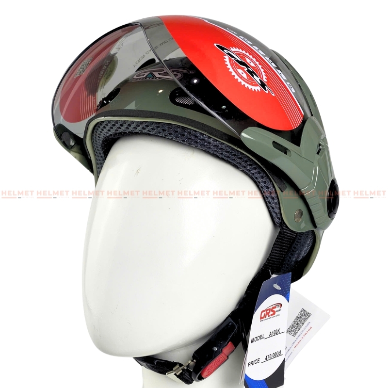 Mũ bảo hiểm 1/2 đầu có kính GRS A102K - MBH nửa đầu kính ngoài an toàn, nhỏ gọn, ôm sát đầu, chắn gió bụi