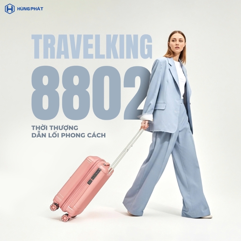Vali kéo nhựa TRAVELKING 8802 size ký gửi 27 inch - Khóa chống rạch, nới rộng 25%, khóa số TSA, chống vỡ