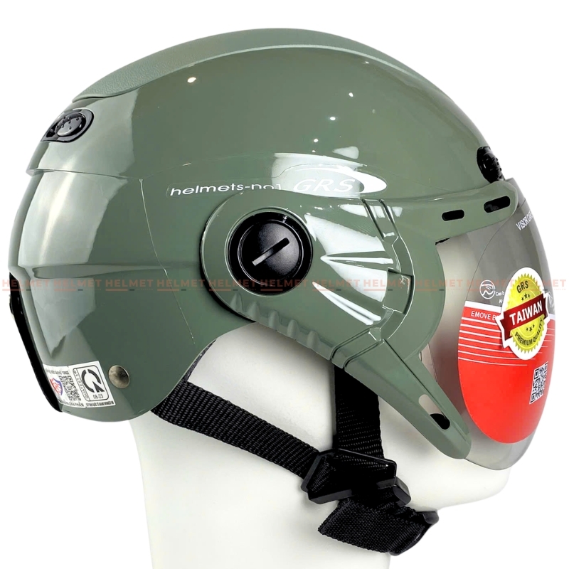 Mũ bảo hiểm 1/2 đầu có kính GRS A102K - MBH nửa đầu kính ngoài an toàn, nhỏ gọn, ôm sát đầu, chắn gió bụi