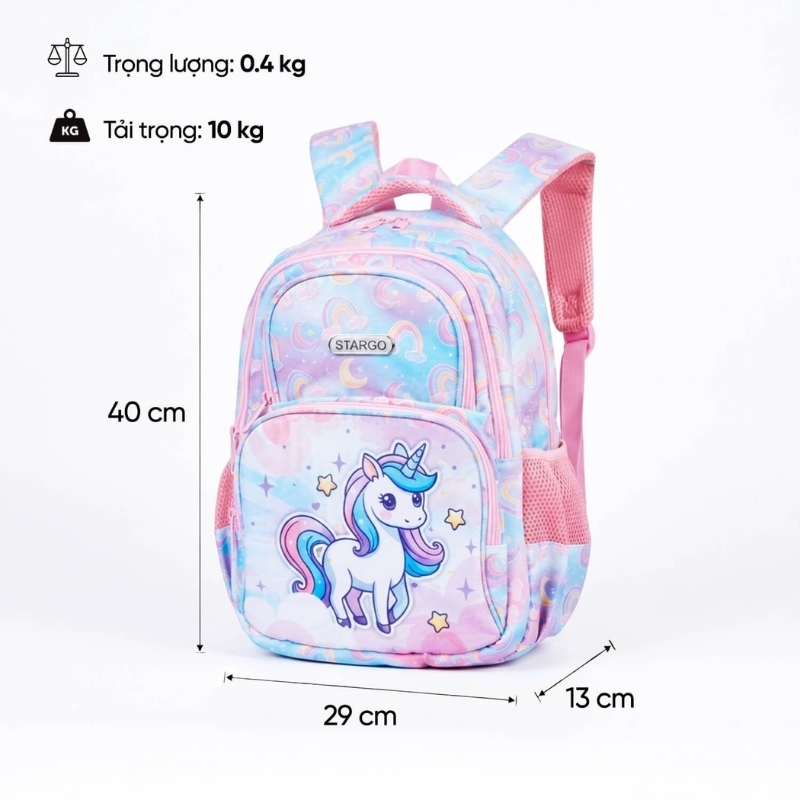 Balo chống gù siêu nhẹ STARGO Wiggy / Lolly cho bé gái học sinh tiểu học lớp 3 4 5 - Đứng form, cài trợ lực