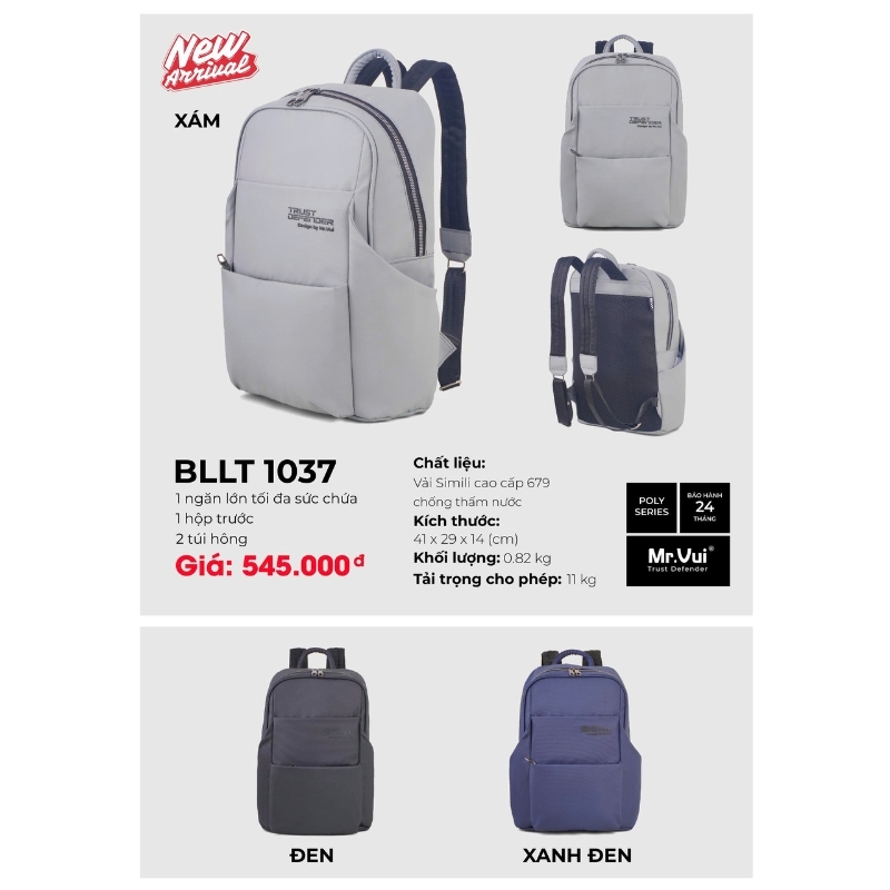 Balo laptop 14 inch MR VUI 1037 - Thiết kế công sở gọn nhẹ, tối giản, hiện đại, chống thấm nước