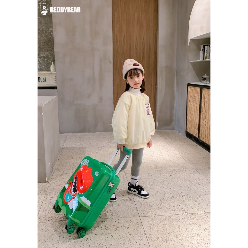 Vali Kéo Nhựa Trẻ Em MCN (BEDDYBEAR) In Hình Dập Nổi 3D Khủng Long Size Xách Tay 17 inch