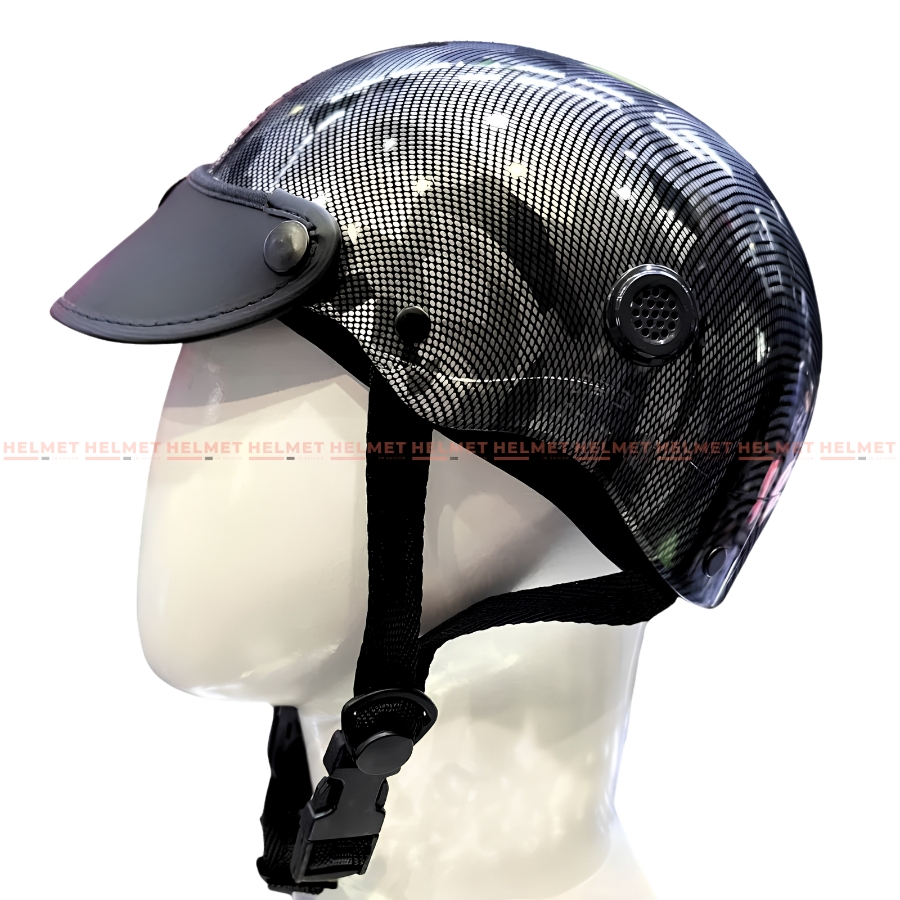 Mũ bảo hiểm 1/2 đầu mỏ da MINHO sơn nhúng carbon - MBH nửa đầu nam nữ gọn nhẹ, thoáng khí, hiện đại
