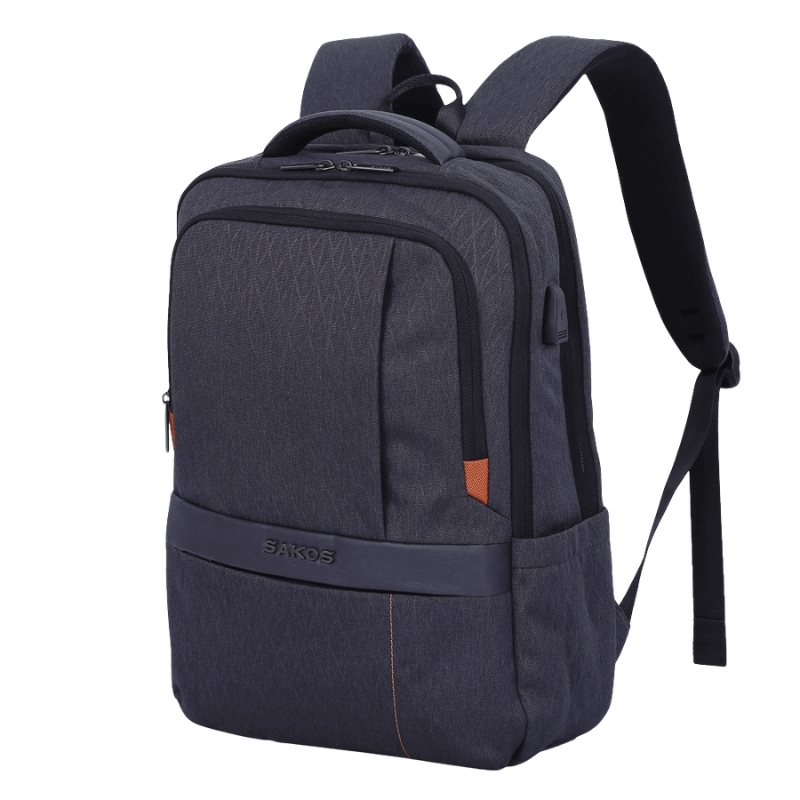 Balo Laptop 15.6 Inch SAKOS CARBON Vải Trượt Nước Phối Da Cao Cấp - BH Dài Hạn