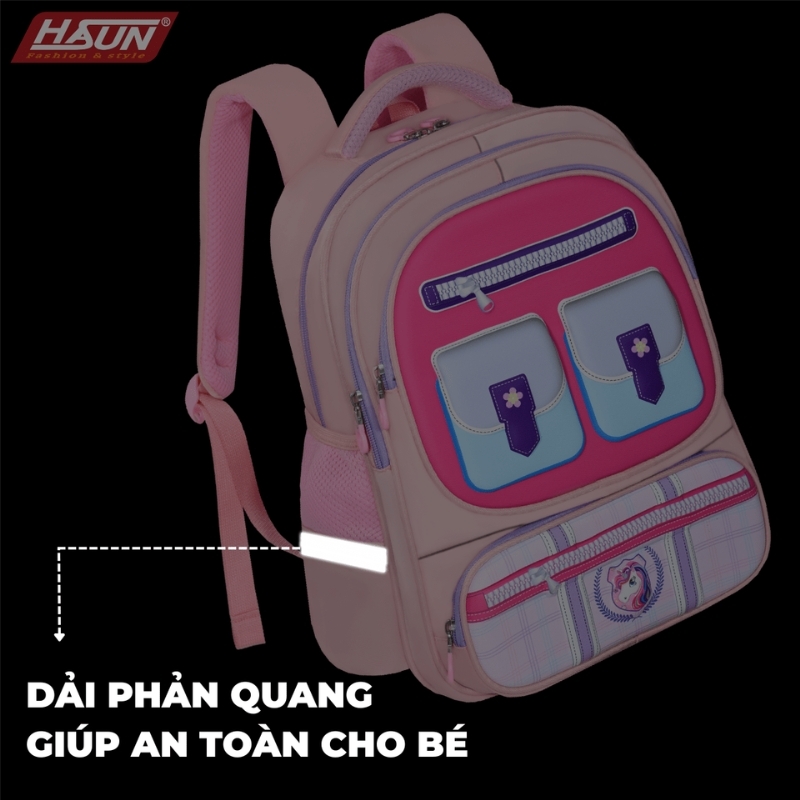 Balo học sinh chống gù HASUN HS 2541 cho bé trai bé gái tiểu học, lớp 3 4 5 6, cấp 2, cứng cáp, đứng form, trượt nước, màu sắc đáng yêu