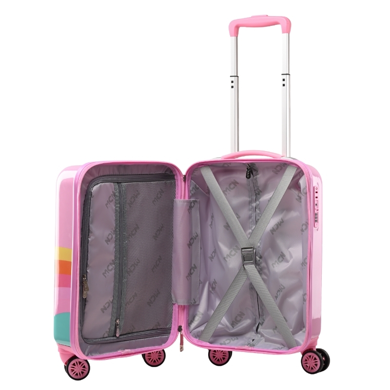 Vali Kéo Nhựa Trẻ Em Bé Gái MCN (BEDDYBEAR) In Hình Dập Nổi 3D Kỳ Lân Unicorn Size Xách Tay 17 inch