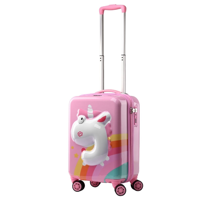 Vali Kéo Nhựa Trẻ Em Bé Gái MCN (BEDDYBEAR) In Hình Dập Nổi 3D Kỳ Lân Unicorn Size Xách Tay 17 inch