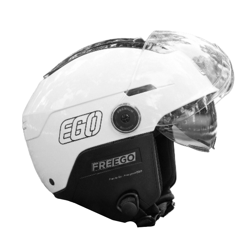 Mũ bảo hiểm 1/2 đầu kính âm EGO E-24 có ốp tai, lót tháo rời - MBH nửa đầu kính đôi hở đuôi, núm chỉnh size