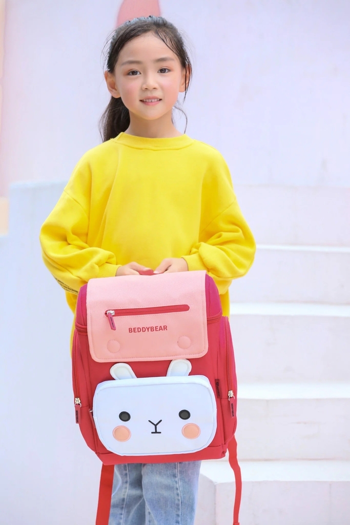 Balo Chống Gù BEDDYBEAR Cho Bé Gái Tiểu Học Thỏ Pipi Màu Đỏ XS-DO