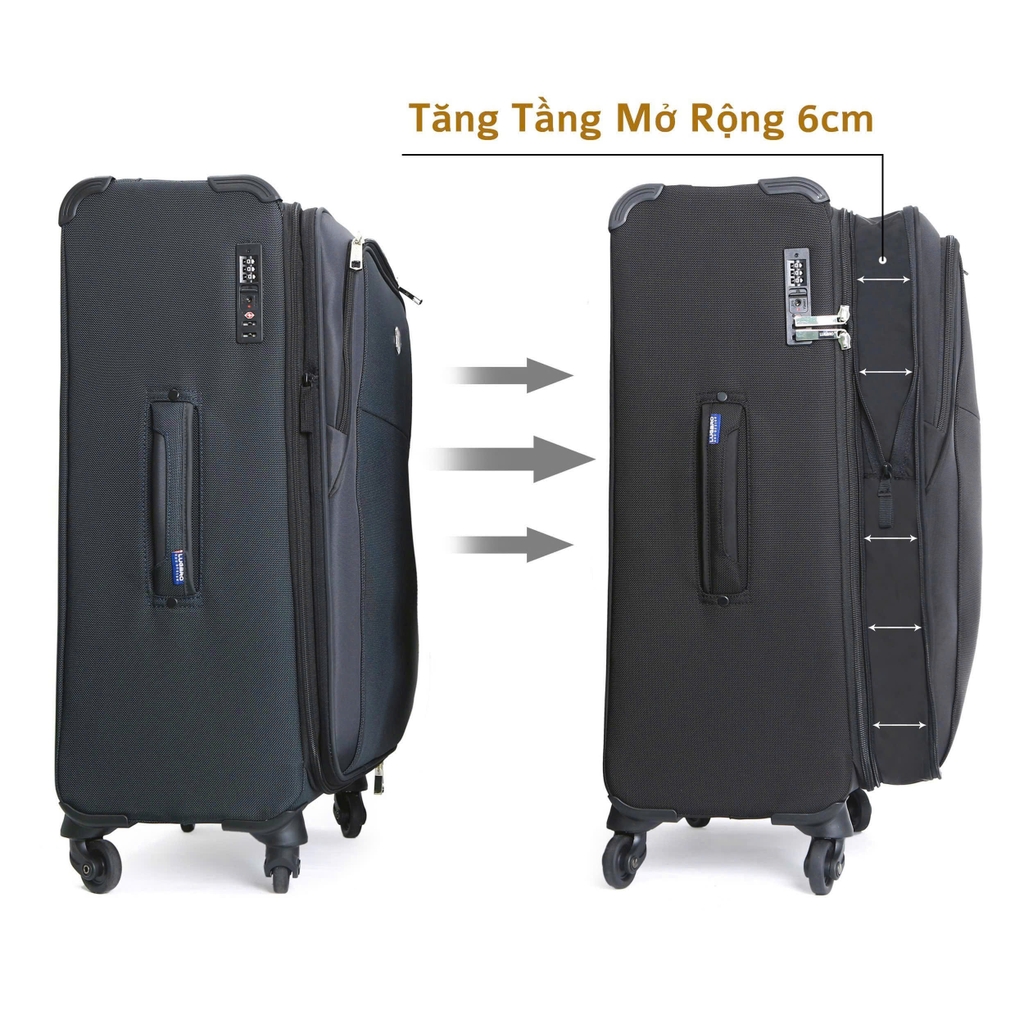 Vali kéo vải LUGBRO Air Pro Max 2.9 kg 24 inch siêu nhẹ có thể nới rộng 6cm, dây kéo chống thủng, khóa TSA