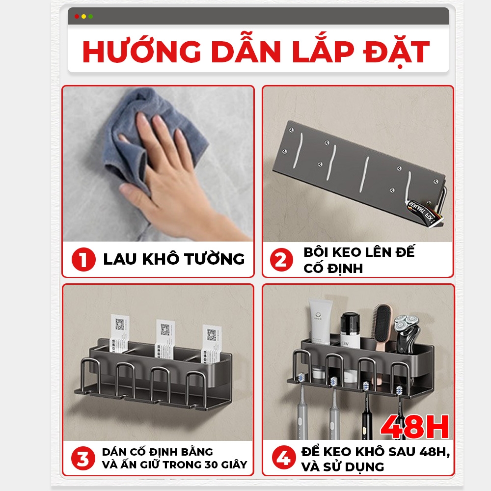 Kệ Để Bàn Chải Đánh Răng Enomax Đựng Bàn Chải Đánh Răng Chất Liệu Nhôm Hàng Không, Cài Đặt Không Cần Khoan. Nhà Tắm