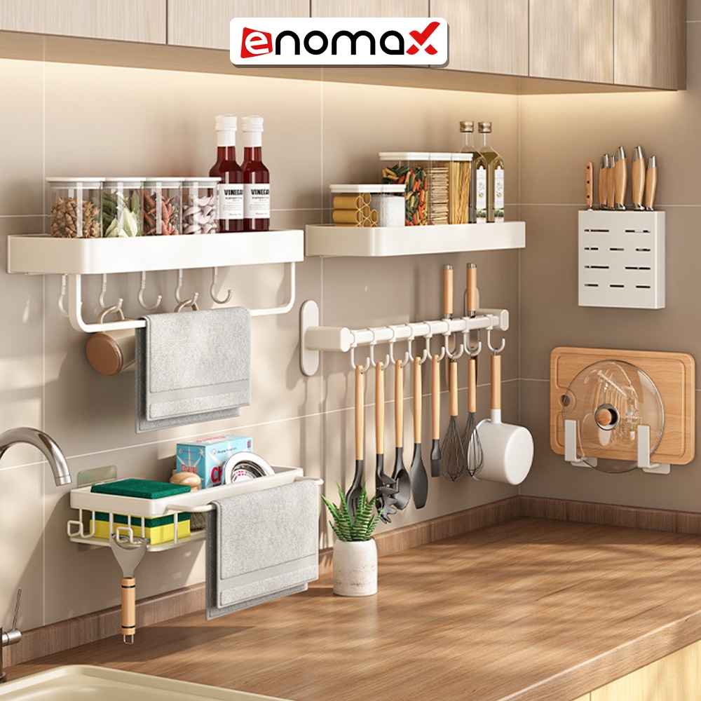 Móc treo đồ Enomax dán tường, treo đồ nhà bếp treo nắp nồi, chất liệu nhôm hàng không cao cấp trọn đời không gỉ.
