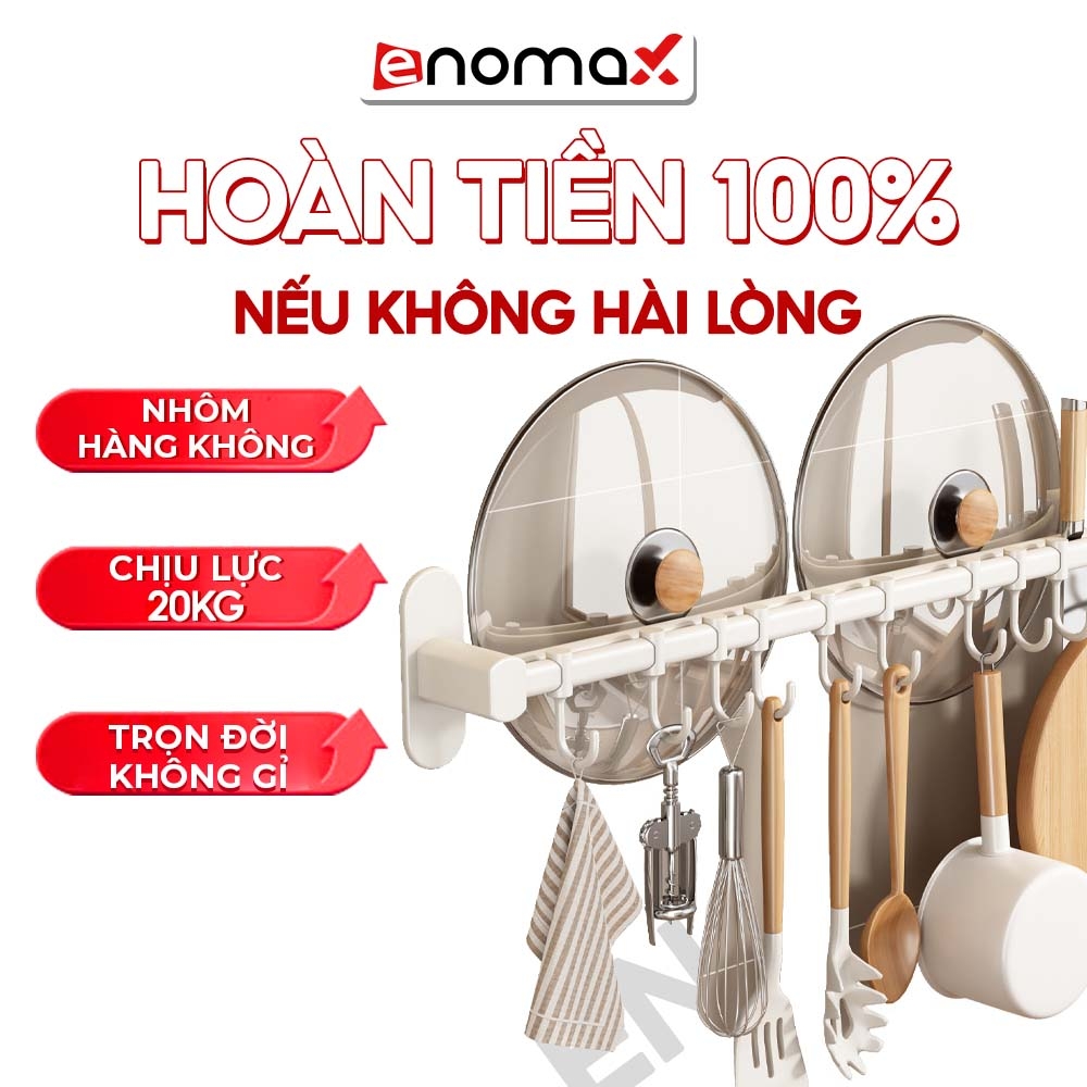 Móc treo đồ Enomax dán tường, treo đồ nhà bếp treo nắp nồi, chất liệu nhôm hàng không cao cấp trọn đời không gỉ.