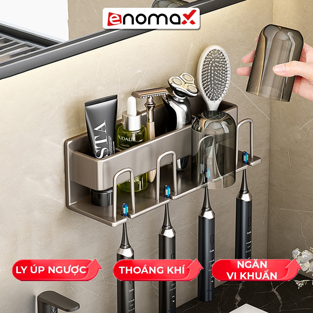 Kệ Để Bàn Chải Đánh Răng Enomax Đựng Bàn Chải Đánh Răng Chất Liệu Nhôm Hàng Không, Cài Đặt Không Cần Khoan. Nhà Tắm