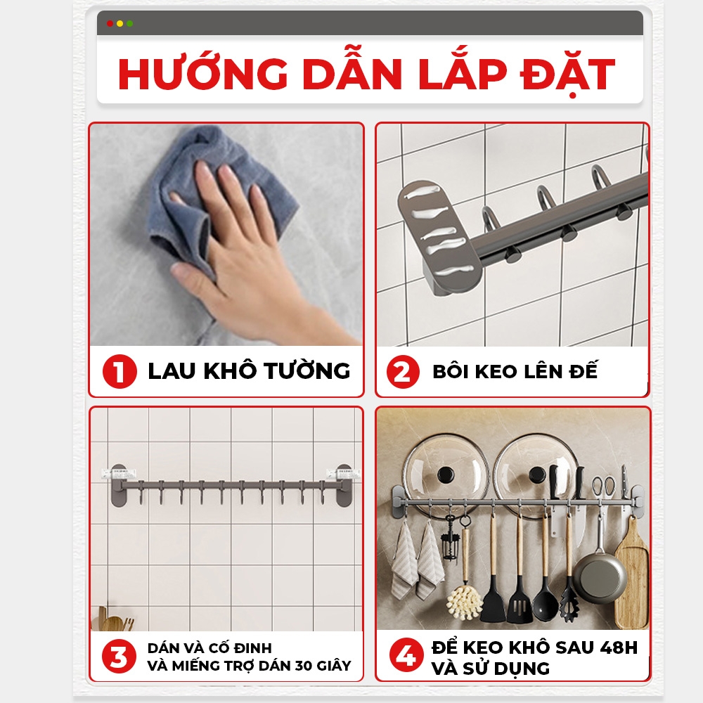 Móc treo đồ Enomax dán tường, treo đồ nhà bếp treo nắp nồi, chất liệu nhôm hàng không cao cấp trọn đời không gỉ.