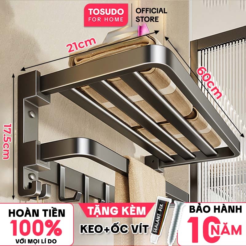 0461 / Màu Xám / Kệ đôi treo khăn phòng tắm có móc