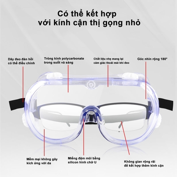 Kính bảo hộ A2601 (Hiệu Ams chống sương mù EN166 bằng PC vừa kính cận)