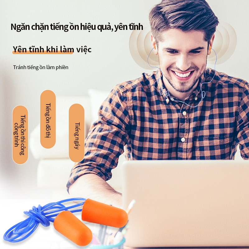 Nút bịt chống ồn tai Ams bằng bọt có dây PU 37dB model:A302C túi 10 đôi